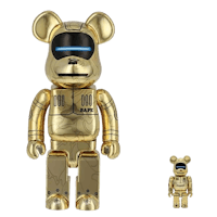 a gold bearbrick and a black bearbrick next to each other