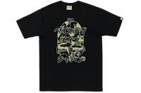 a black t - shirt with a camouflage print