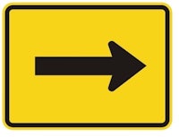 a yellow and black arrow sign on a white background