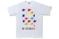 a white t - shirt with colorful stars on it