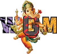 a ganesha statue with the word mgm written on it